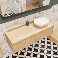 Mondiaz Lush Barco badmeubel Washed oak 120 cm 2 lades mdf 1 waskom rechts 1 kraangat