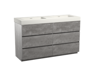 Storke Edge staand badmeubel 150 x 52 cm beton donkergrijs met Mata High dubbele wastafel in mat witte solid surface