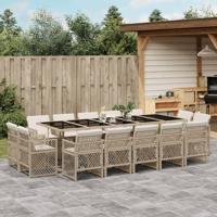 15-delige Tuinset met kussens poly rattan beige