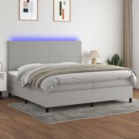 Boxspring met matras en LED stof lichtgrijs 200x200 cm