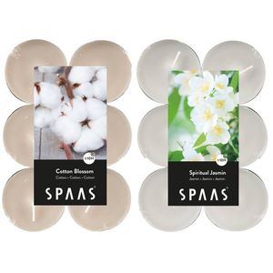 Candles by Spaas geurkaarsen - 24x stuks in 2 geuren Jasmin en Cotton Blossom - geurkaarsen