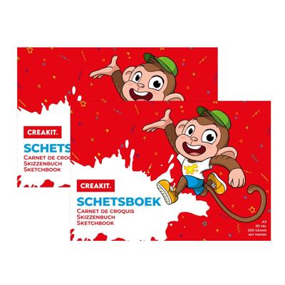 Schetsboek A3 papier - Pakket van 2x stuks - 20 vellen - Tekenboeken A3 papier - groot formaat - Tek