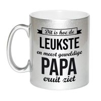 Zilveren leukste en meest geweldige papa cadeau koffiemok / theebeker 330 ml