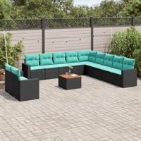 12-delige Loungeset met kussens poly rattan zwart