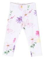 Monnalisa legging en coton stretch à fleurs - Blanc