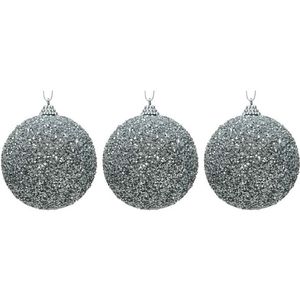 3x Zilveren glitter kralen kerstballen 8 cm kunststof