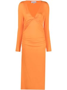 GANNI robe à col v - Orange