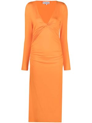 GANNI robe à col v - Orange