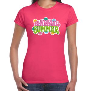 Hawaii summer t-shirt roze voor dames