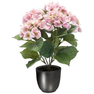 Hortensia kunstplant/kunstbloemen 40 cm - roze - in pot metallic grijs