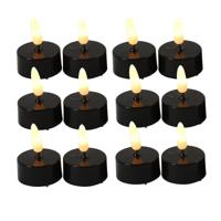 Countryfield LED theelichtjes/waxinelichtjes - 12x st - zwart - met timer - warm wit