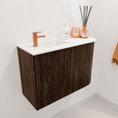 Toiletmeubel Mondiaz Joya | 61.6 cm | Meubelkleur Walnut | Faye wastafel Talc Links | 1 kraangat Toiletmeubel Mondiaz Joya | 61.6 cm | Meubelkleur Walnut | Faye wastafel Talc Links | 1 kraangat