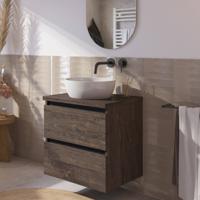 Saqu Gaia voorgemonteerd badmeubel met zwarte greeplijst incl. keramische waskom 60cm kasteel bruin