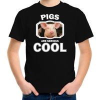 Dieren varken t-shirt zwart kinderen - pigs are cool shirt jongens en meisjes - thumbnail