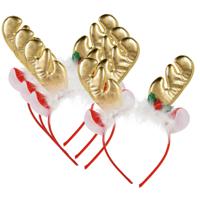 Kerst diadeem/haarbanden - 4x - rendier gewei met oren - goud - polyester - accessoires - thumbnail