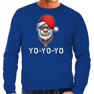 Grote maten Gangster / rapper Santa foute Kersttrui / outfit blauw voor heren