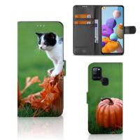 Samsung Galaxy A21s | Telefoonhoesje | Met pasjeshouder | Kitten