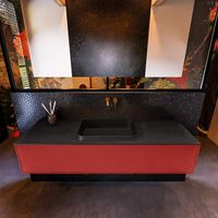 Badkamermeubelset Mondiaz Erin 150 cm met 1 Lade met RIDGE Wastafel Midden Urban Zonder Kraangaten Greeploos Mat Fire