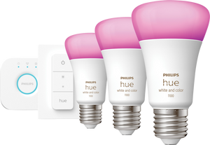 Philips Hue White & Color Starter Pack E27 met 3 lampen, dimmer + Bridge