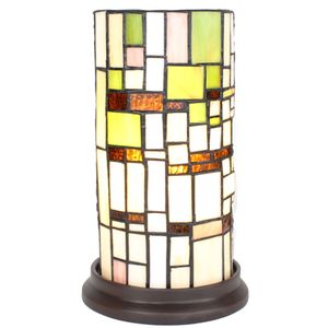 LumiLamp Tiffany Tafellamp Ø 15x26 cm Beige Groen Glas Kunststof Rond Tiffany Bureaulamp Beige Tiffany Bureaulamp