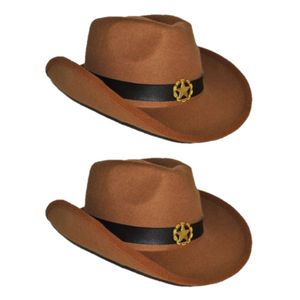 2x stuks bruine verkleed cowboyhoed vilt