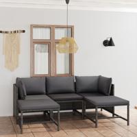 5-delige Loungeset met kussens poly rattan grijs