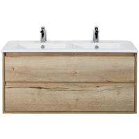 Porto Badmeubelset 120 cm - 2 Laden Natuur Eiken - Keramische Wastafel Wit Slim