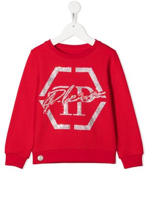 Philipp Plein Junior sweat à logo brodé de sequins - Rouge