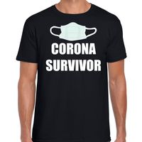 Corona survivor t-shirt zwart voor heren - thumbnail