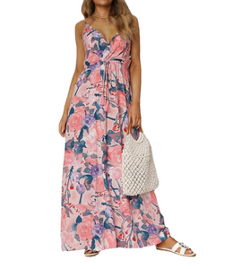 Loose Floral Vacation V Neck Dress With No