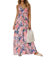 Loose Floral Vacation V Neck Dress With No