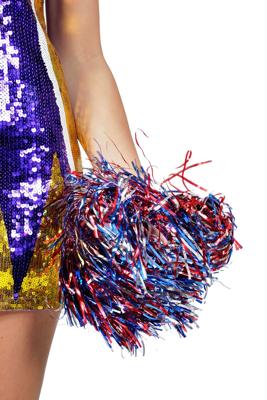 Cheerleader pompom lametta rood/blauw/zilver