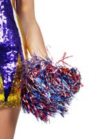 Cheerleader pompom lametta rood/blauw/zilver