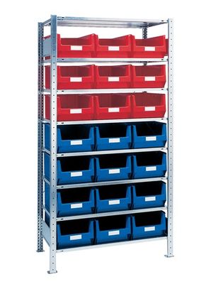 Promat Stellingkast | H2000xB1000xD500mm | basisstelling | 8 stalen legplanken | 12 x MK2 blauw | 9 x MK2 rood - 9000449840 9000449840