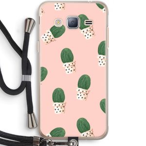 Cactusprint roze: Samsung Galaxy J3 (2016) Transparant Hoesje met koord