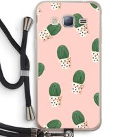 Cactusprint roze: Samsung Galaxy J3 (2016) Transparant Hoesje met koord