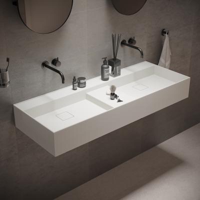 Wastafel Ideavit Solidbliss 120x45x16 cm Solid Surface 1 Midden Plateau Mat Wit Ideavit