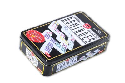 Domino dubbel 9 in blikken doos. - 55 ureumstenen
