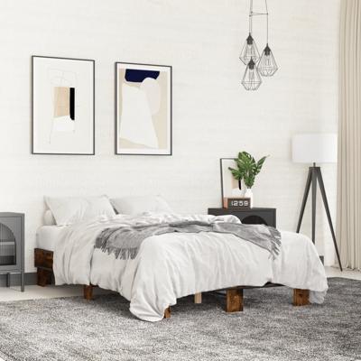 Bedframe bewerkt hout metaal gerookt eikenkleurig 140x190 cm