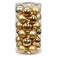 30x stuks kleine glazen kerstballen goud mix 4 cm   - - thumbnail