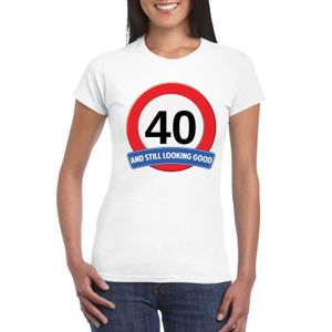 Verkeersbord 40 jaar t-shirt wit dames