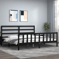 Bedframe met hoofdbord massief hout zwart 200x200 cm