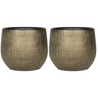 Plantenpot/bloempot in een strakke Modern design look - 2x stuks - metal goud - Dia 18 cm en Hoogte