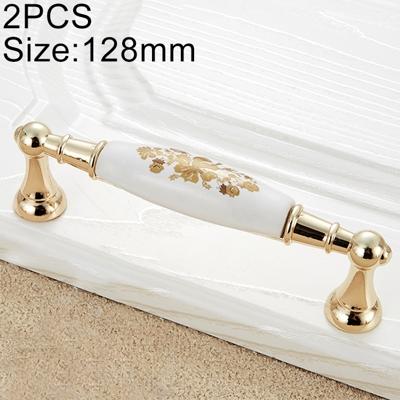 2 stuks 5027-128 goud geïmiteerd zink legering keramische handvat voor kabinet kledingkast lade deur gat afstand: 128mm