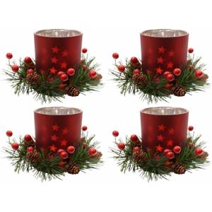 Kerst theelichthouder - 4x - rood - 8 cm - glas/kunststof - waxinelichthouder - kaarsenhouder