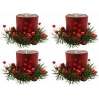 Kerst theelichthouder - 4x - rood - 8 cm - glas/kunststof - waxinelichthouder - kaarsenhouder