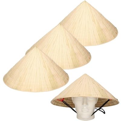 4x Chinese stro hoeden / Chinees hoedje met kinband