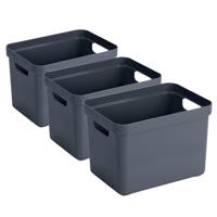 Sunware Opbergbox Sigma - 3x - kunststof - donkerblauw - 18 liter - Opbergbakken/opbergers