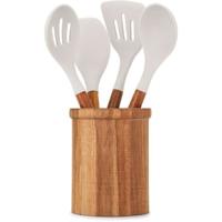 Set van 4 bestekset met pot - LIVOO - MES153G - Pot en bestek acacia FSC - Siliconen 31 cm - Pot 15 x 12 cm Set van 4 bestekset met pot - LIVOO - MES153G - Pot en bestek acacia FSC - Siliconen 31 cm - Pot 15 x 12 cm