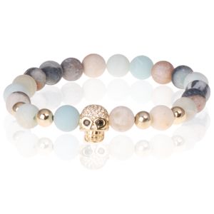 Memphis kralen armband Frosted Amazoniet Skull Gold